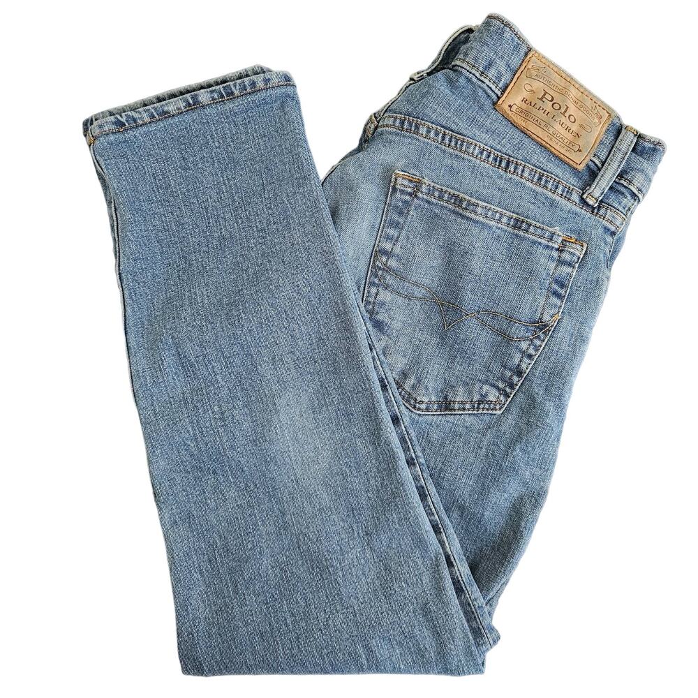Polo High-Rise Straight Leg Boyfriend Cropped Blue Denim Jeans | Women's 30